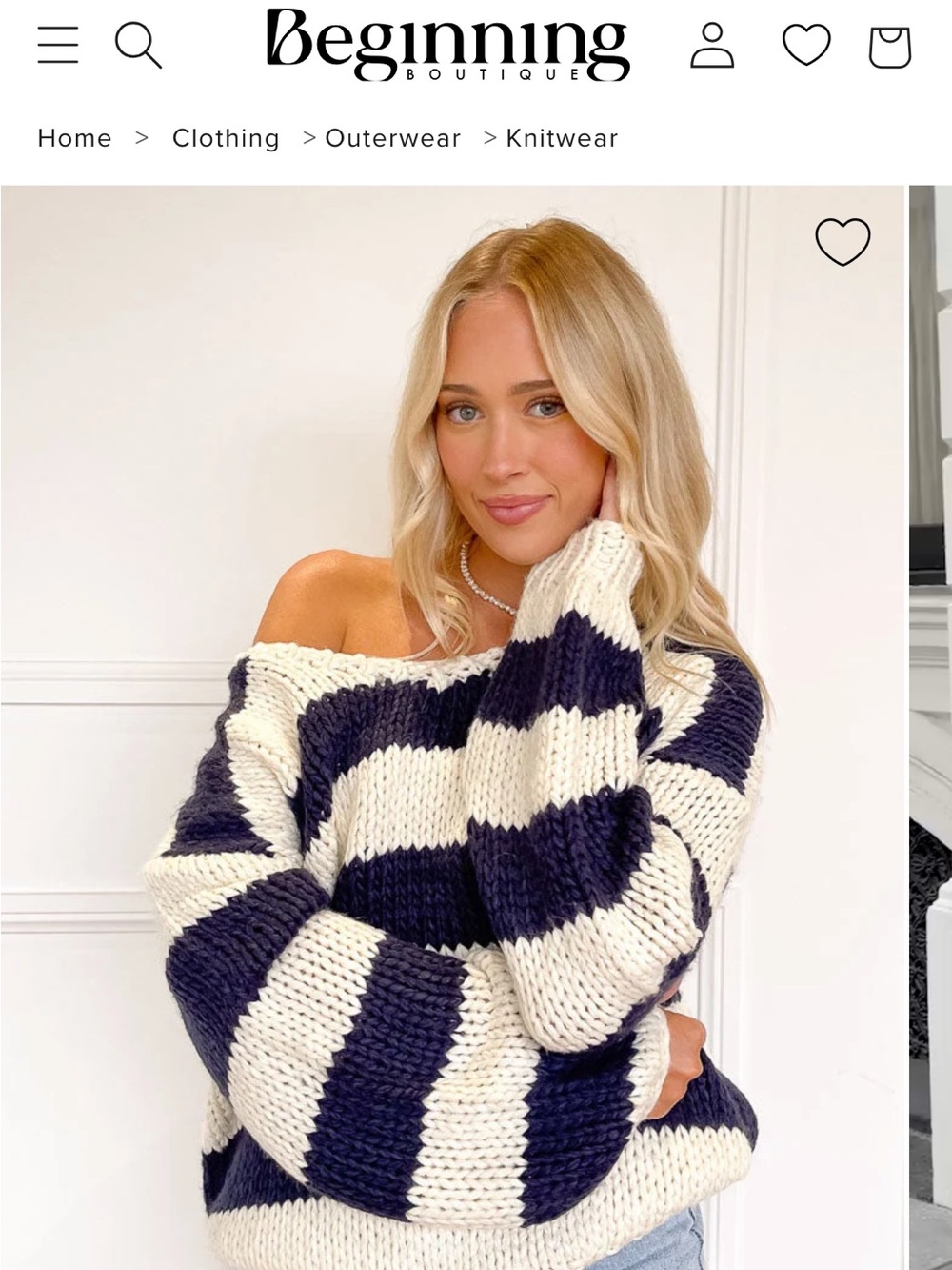 Beginning Boutique Delvey NavyStriped oversized Chunky Knit Sweater